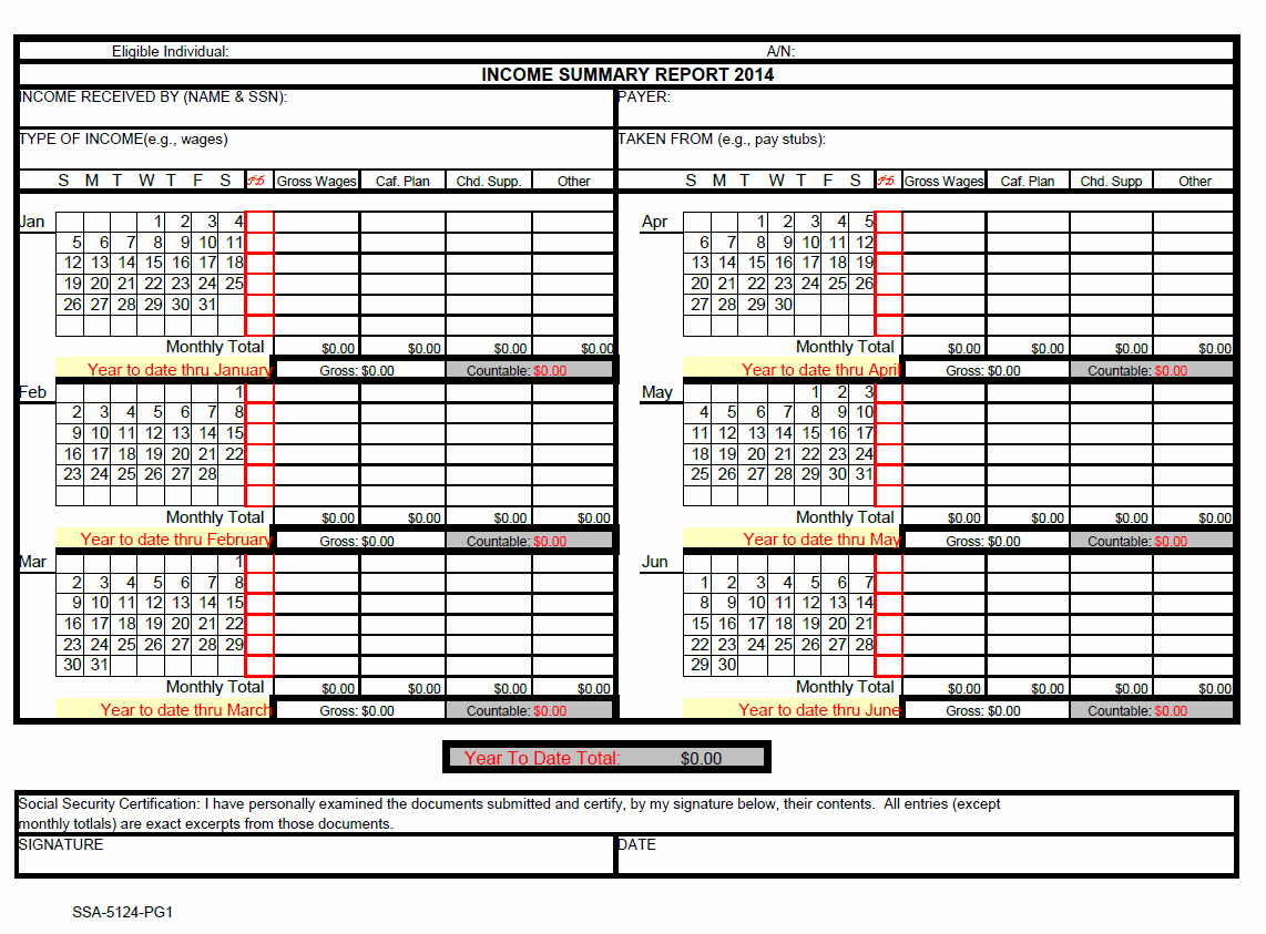 SSA POMS SI 00820 131 Income Summary Worksheets 08 15 2022