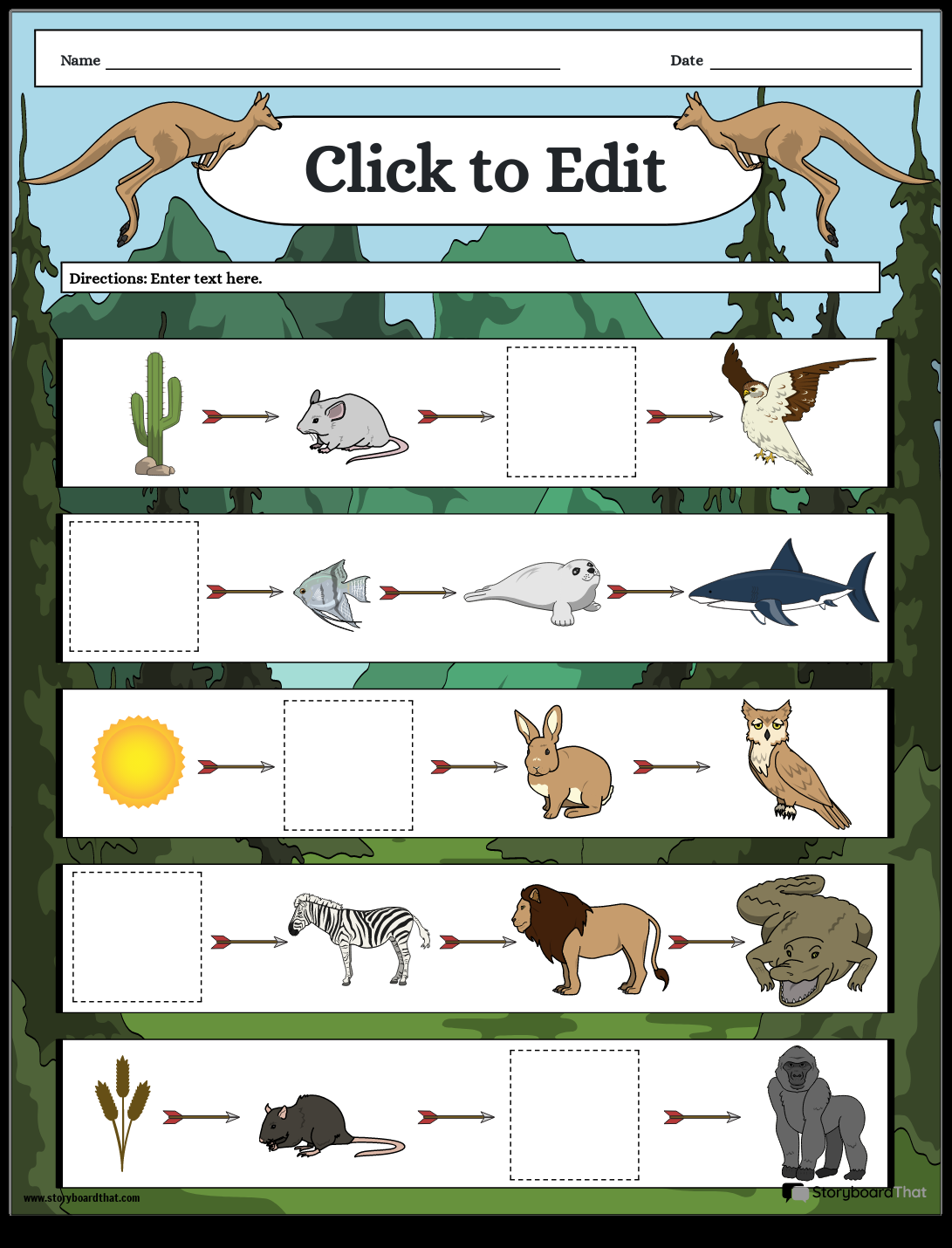 Storyboard That Free Food Chain Worksheet Templates Printable Animals Food Chain Activity Worksheets For Grade 1 2 3 Made By Teachers
