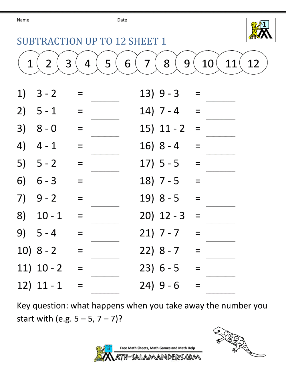 Subtraction Facts Worksheets 1st Grade First Grade Subtraction Worksheet