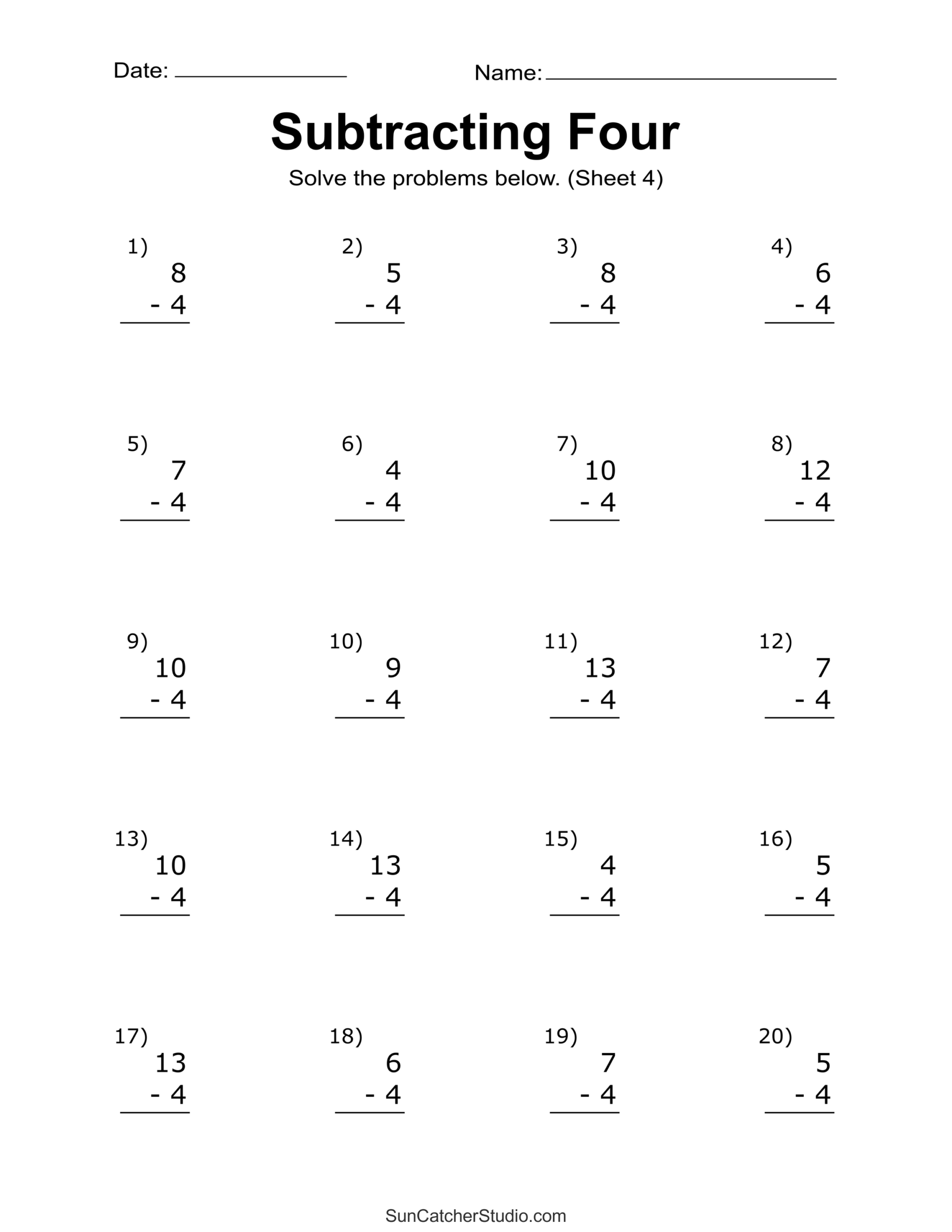 Subtraction Worksheets Free Printable Math Drills Free Printables Lettering SVG Files Tools Apps