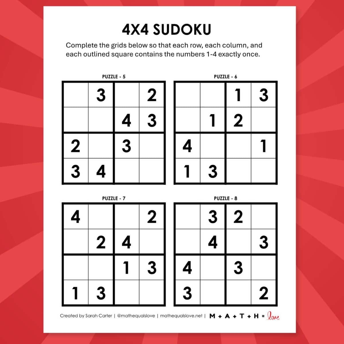 Sudoku 4x4 Puzzles Free Printable PDFs Sudoku Puzzles For Kids Free Printables Superstar Worksheets