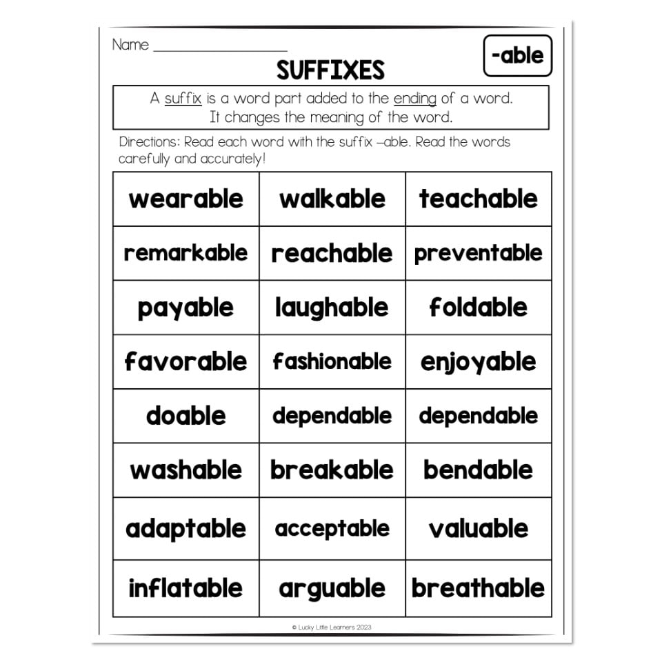 Suffixes Worksheet Reading List ABLE Lucky Little Learners Worksheets Library Suffixes Worksheet Reading List ABLE Lucky Little Learners Worksheets Library