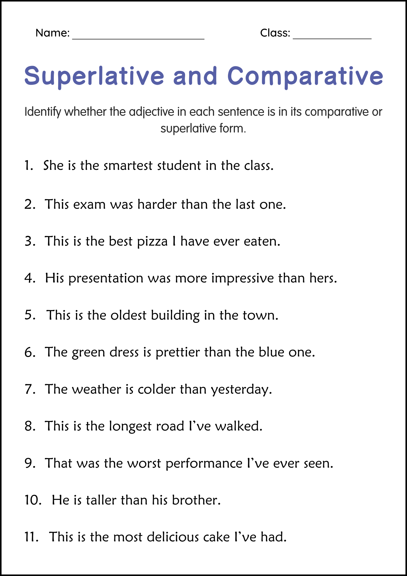 Superlative And Comparative Adjective Grammar Worksheets For Grade 2 3 4 Made By Teachers Superlative And Comparative Adjective Grammar Worksheets For Grade 2 3 4 Made By Teachers