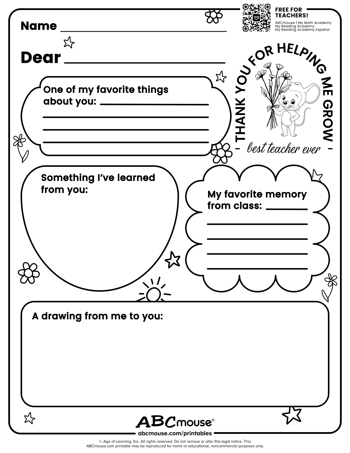 Teacher Appreciation Free Printable ABCmouse Teacher Appreciation Worksheet Reasons I Love My Teacher Digital Download Etsy Norway