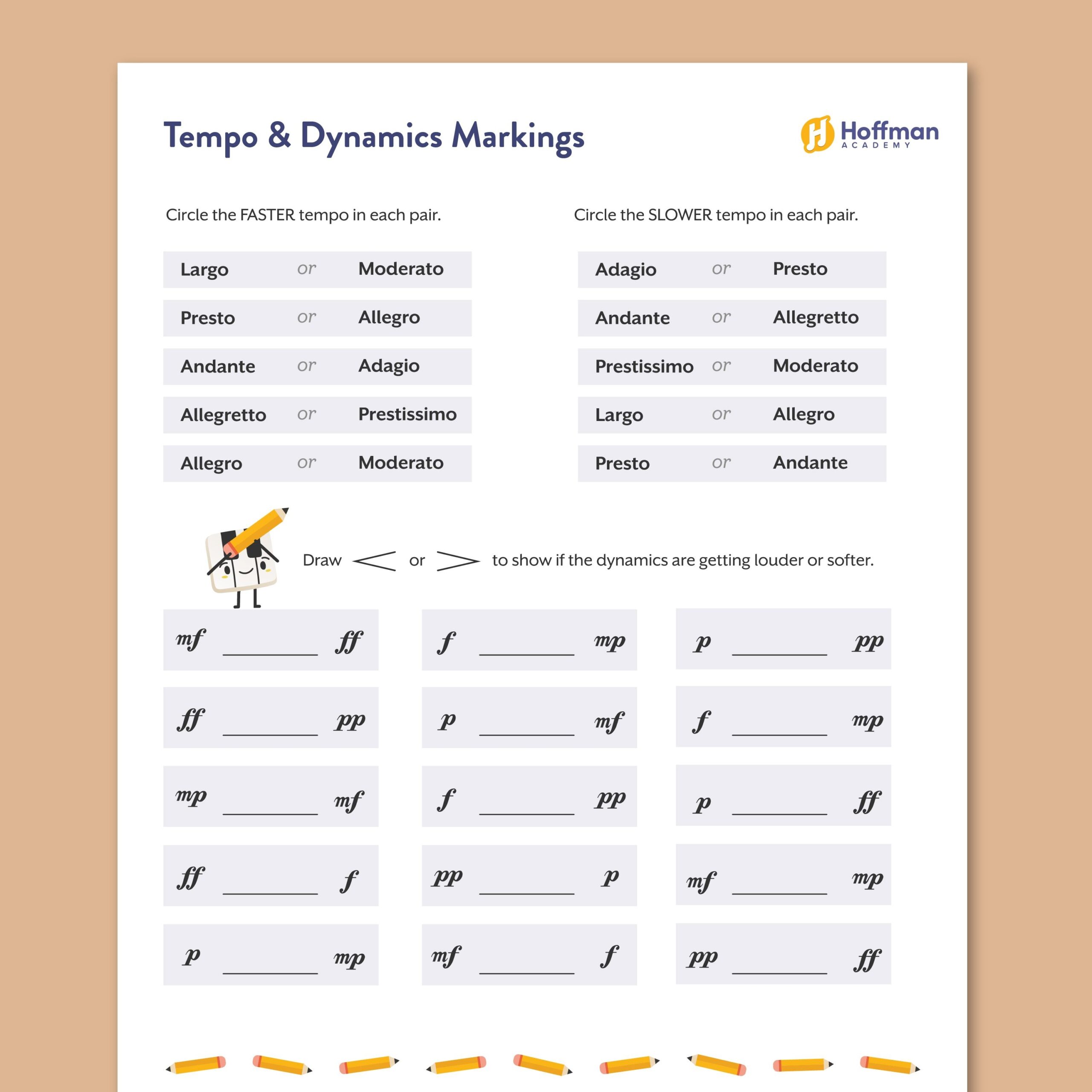 Tempo And Dynamic Markings In Music PDF Worksheet