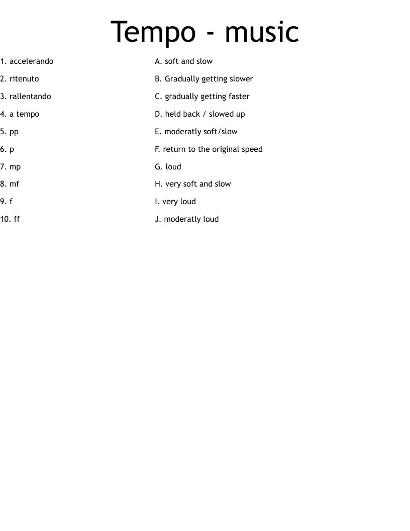Tempo And Dynamic Markings In Music PDF Worksheet