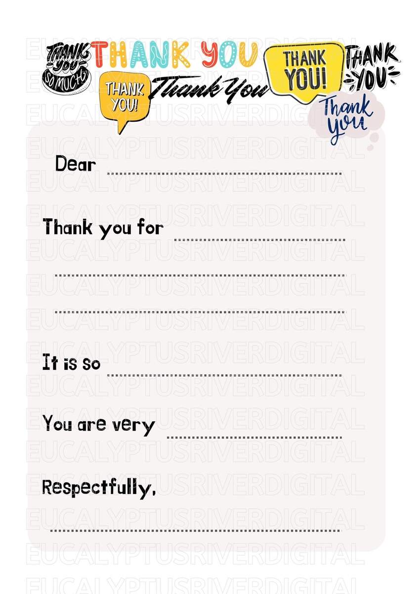 Thank You Letter Template Children Thank You Kid Thank You Etsy