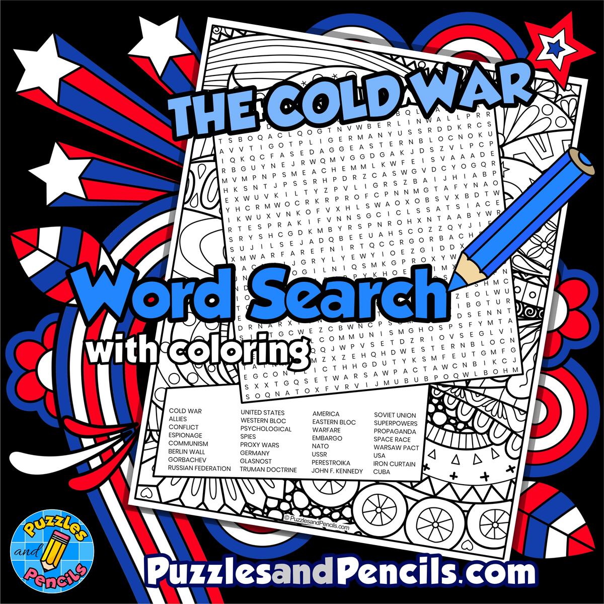 The Cold War Word Search Puzzle With Coloring US History Wordsearch Made By Teachers
