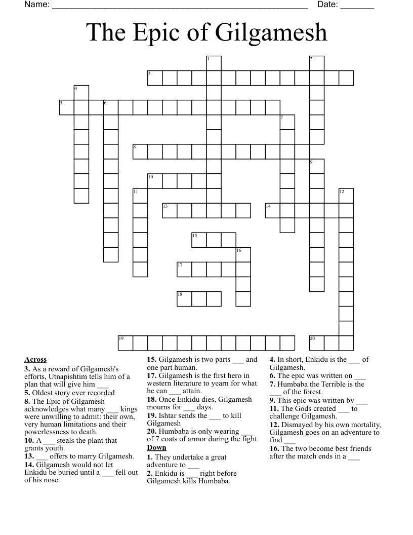 The Epic Of Gilgamesh Crossword WordMint