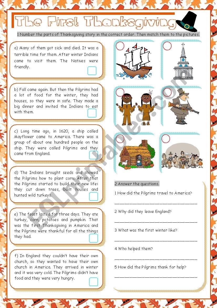 The First Thanksgiving ESL Worksheet By Kissnetothedit The First Thanksgiving ESL Worksheet By Kissnetothedit