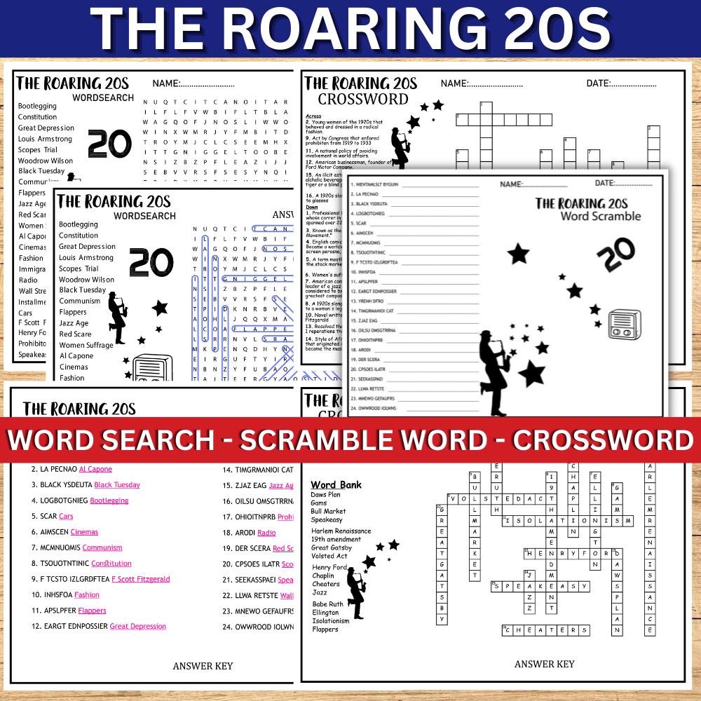 The Roaring 20s TWENTIES Worksheet Activity Word Search Scramble Word Made By Teachers The Roaring 20s TWENTIES Worksheet Activity Word Search Scramble Word Made By Teachers