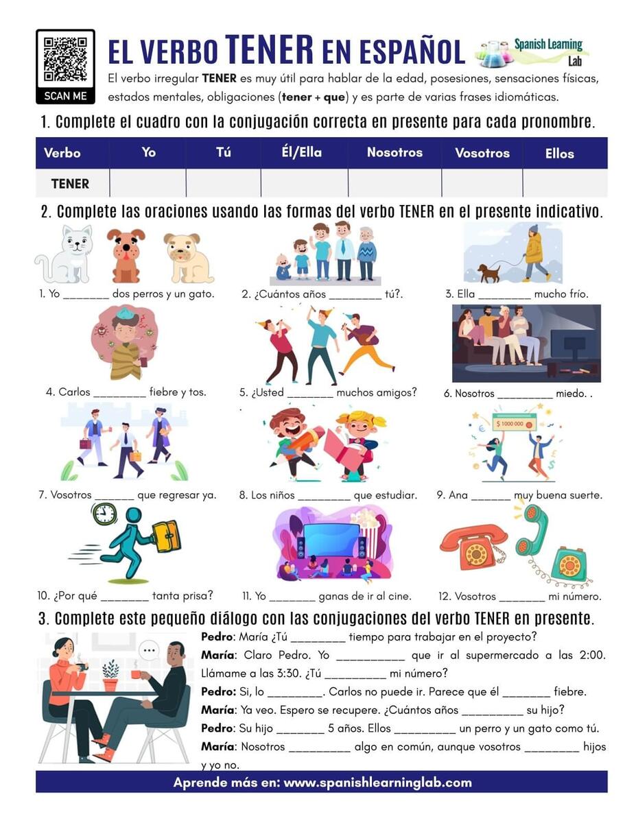The Verb TENER In Spanish PDF Worksheet Spanish Learning Lab The Verb TENER In Spanish PDF Worksheet Spanish Learning Lab