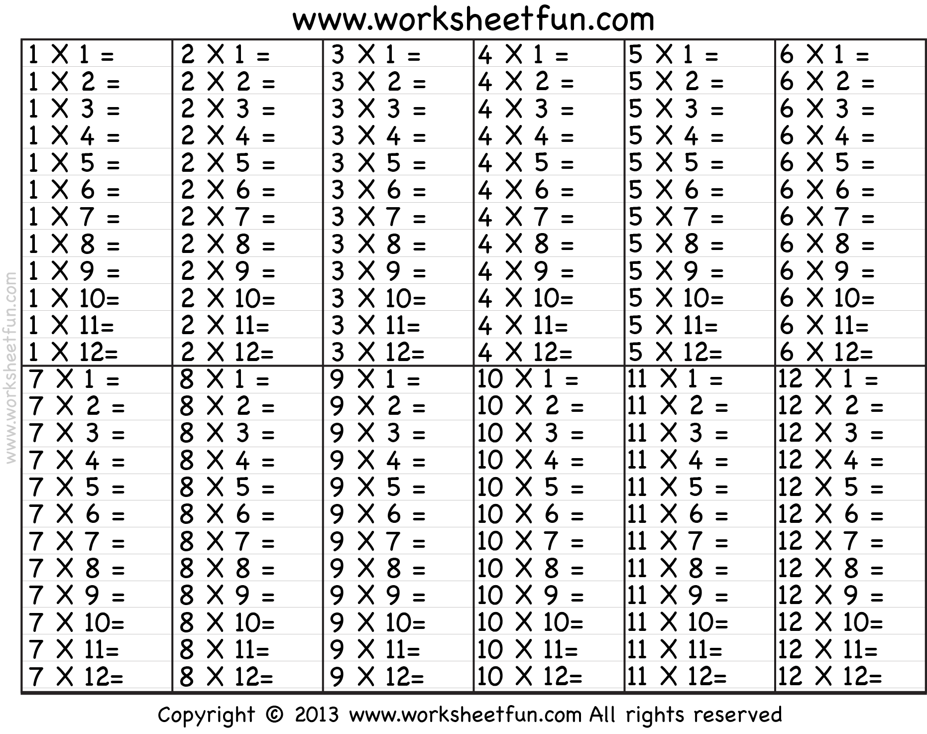 Times Table 2 12 Worksheets 1 2 3 4 5 6 7 8 9 10 11 12 13 14 15 16 17 18 19 And 20 FREE Printable Worksheets Worksheetfun 6 Times Tables Worksheets