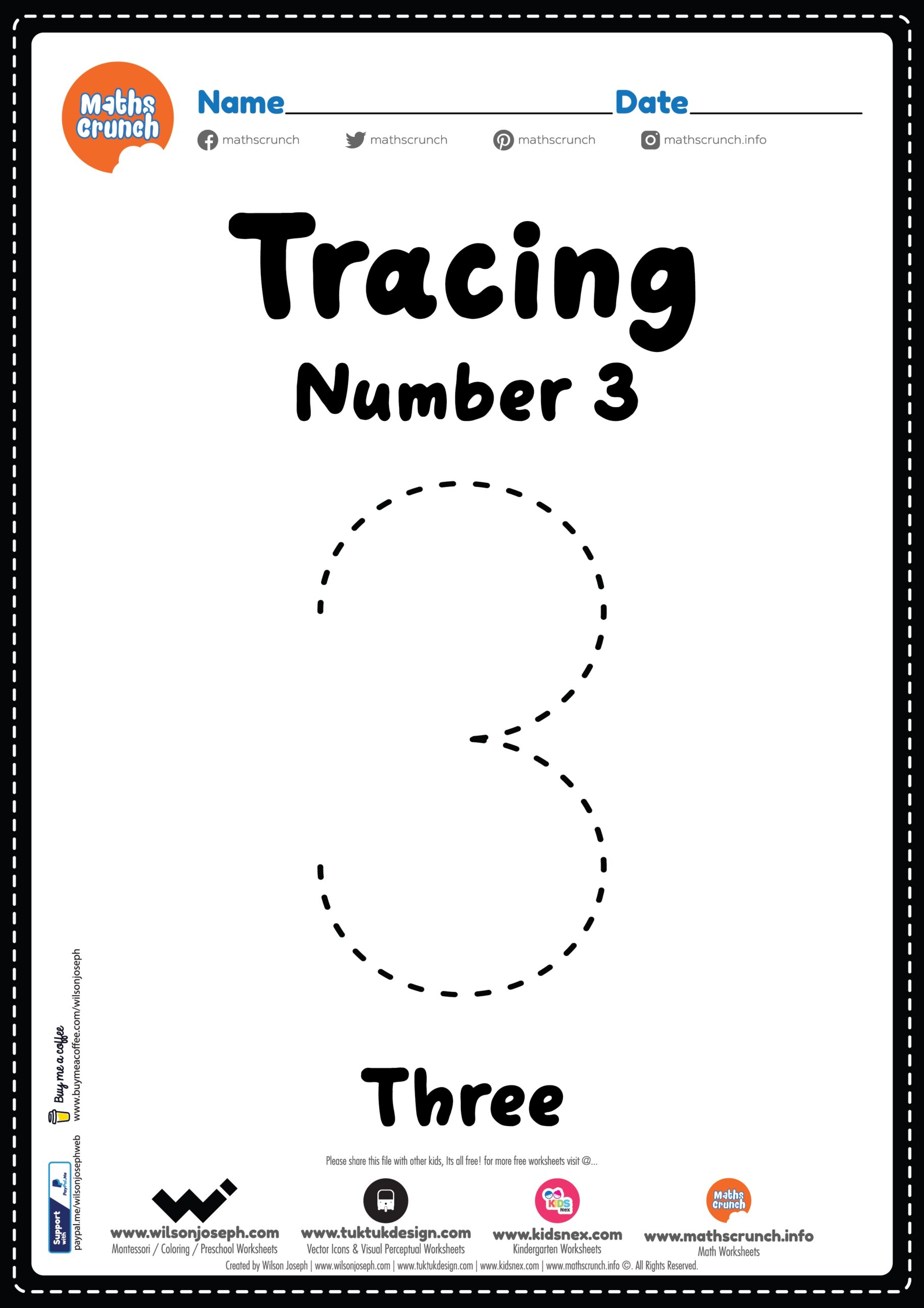 Tracing Number 3 Worksheet For Kids Free Printable PDF FREE Printable Number 3 Worksheets Counting Tracing