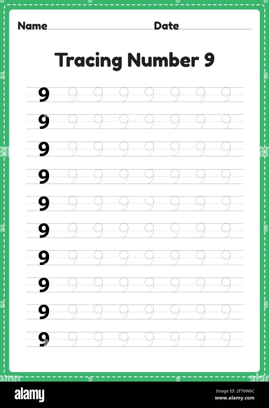 Tracing Number 9 Worksheet For Kindergarten And Preschool Kids For Educational Handwriting Practice In A Printable Page Stock Vector Image Art Alamy
