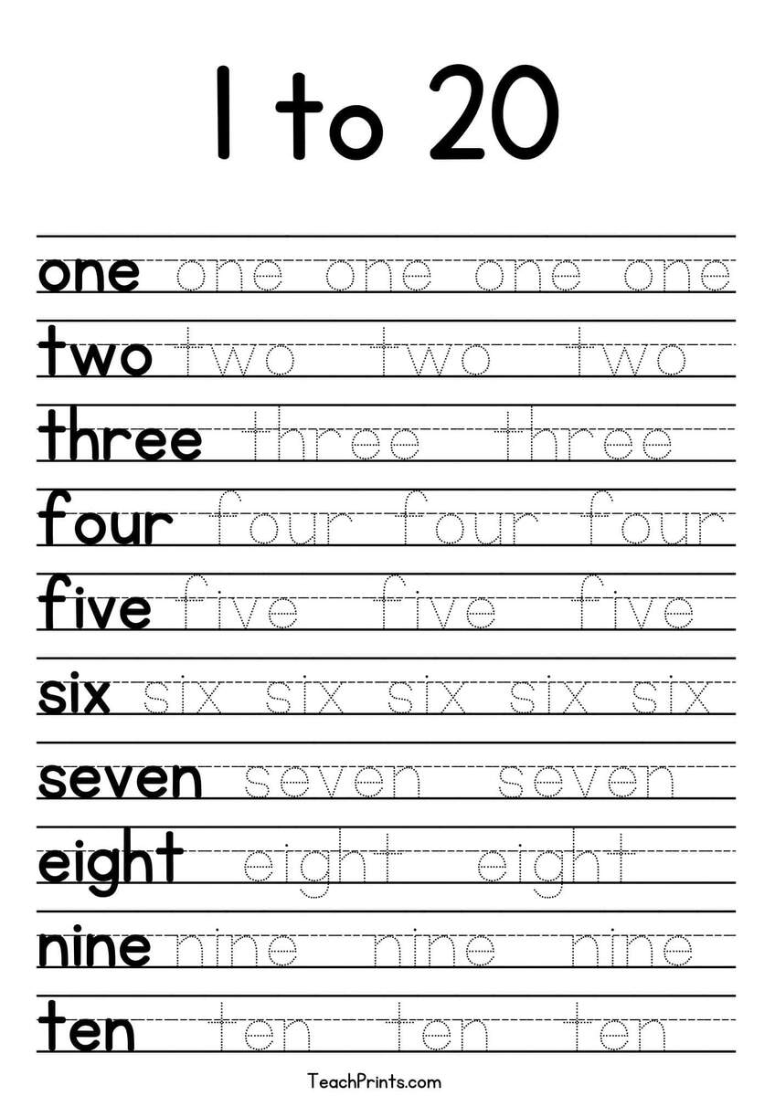 Tracing Numbers 1 20 Worksheets Free Printable Pdfs Teach Prints