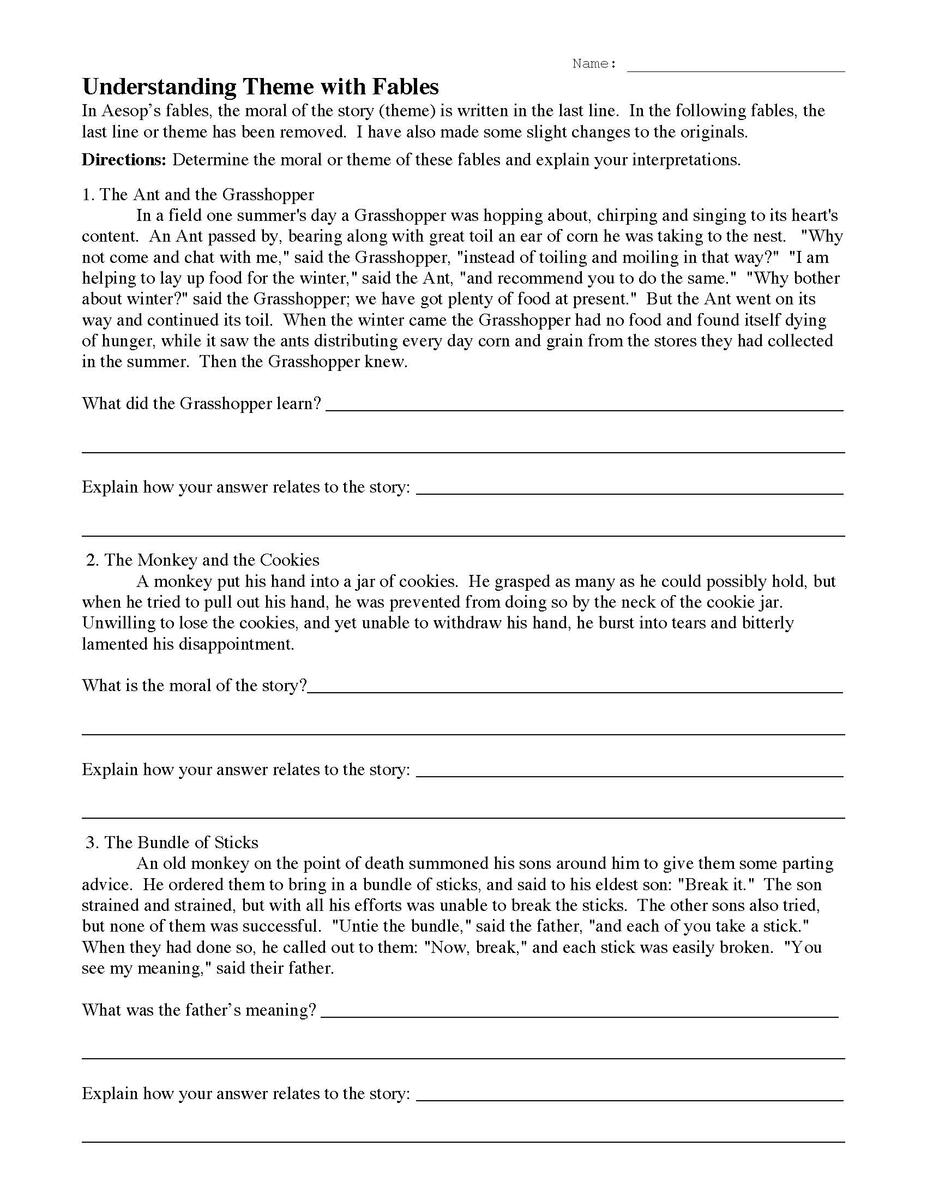 Understanding Theme With Fables 1 Reading Activity