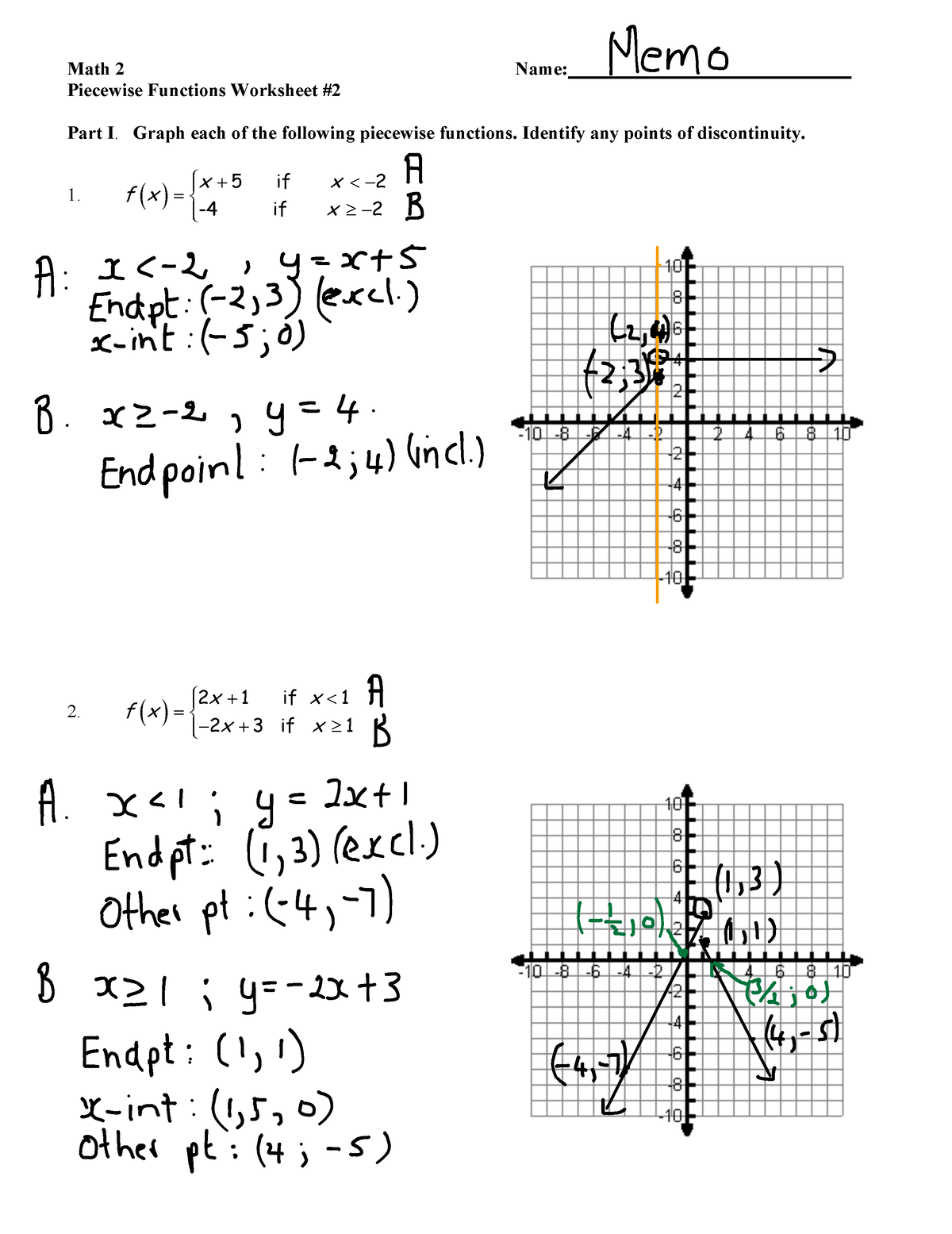 UNIT 8 Worksheet 2 Memo Math 2 Name Piecewise Functions Worksheets Library Piecewise Function How To Graph Examples Evaluating Worksheets Library