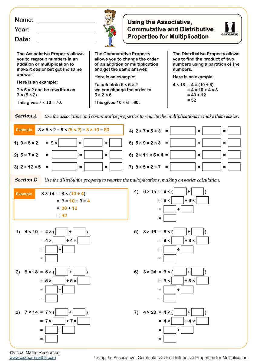 Printable 4th Grade Properties Of Multiplication Worksheets