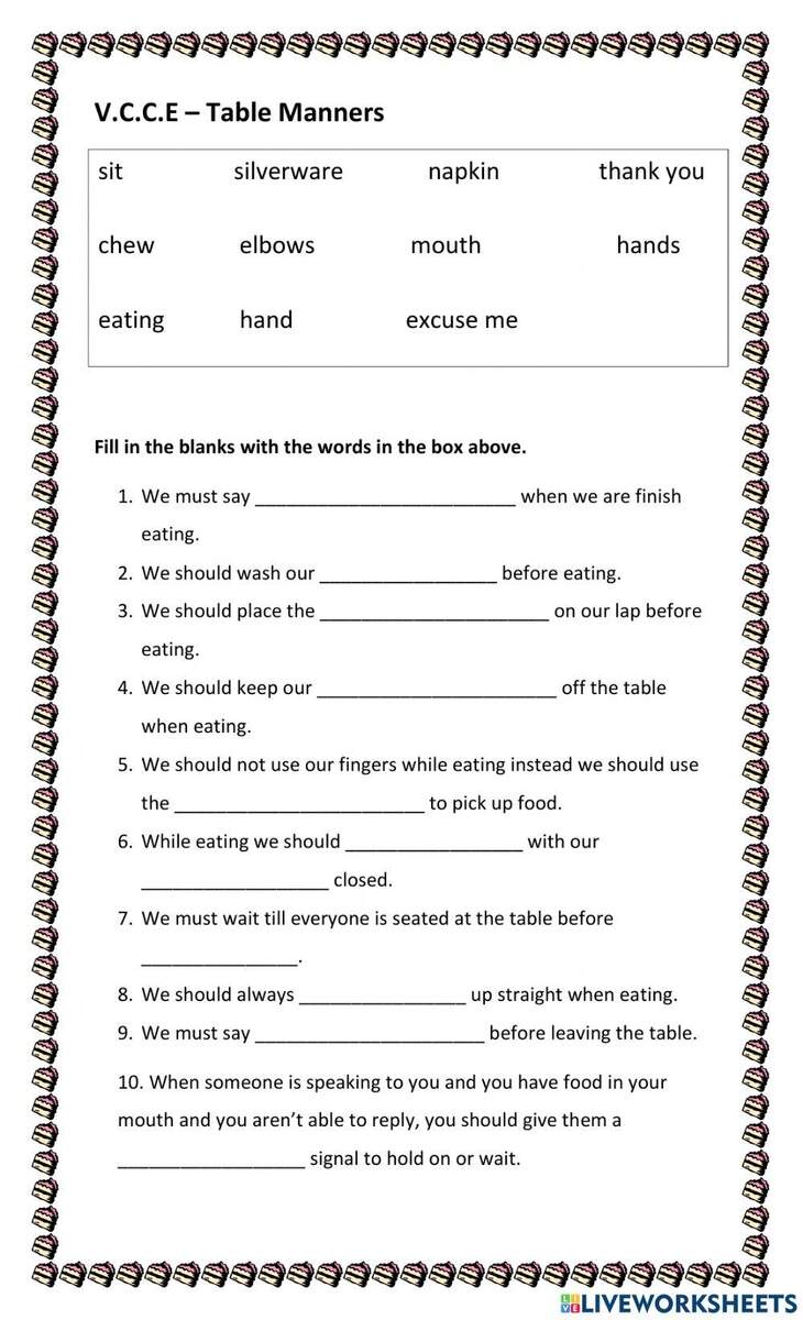 Table Manners ESL Worksheet By Sassouki Worksheets Library