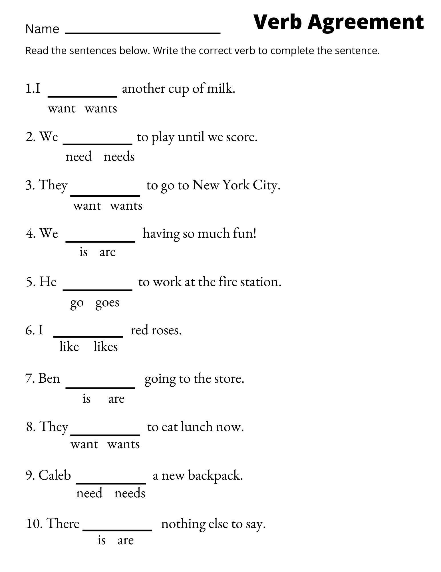 Verb Agreement Worksheets Printable 3rd And 4th Grade Sentence Worksheets Etsy Class 4 English Grammar Verbs Worksheet PDF Free Practice
