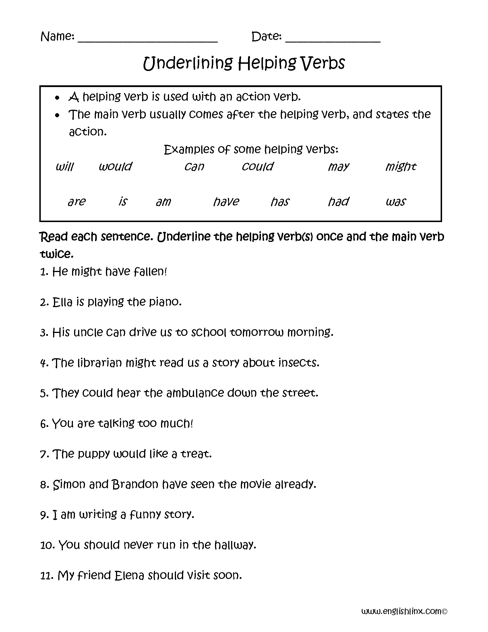 Verbs Worksheets Helping Verbs Worksheets