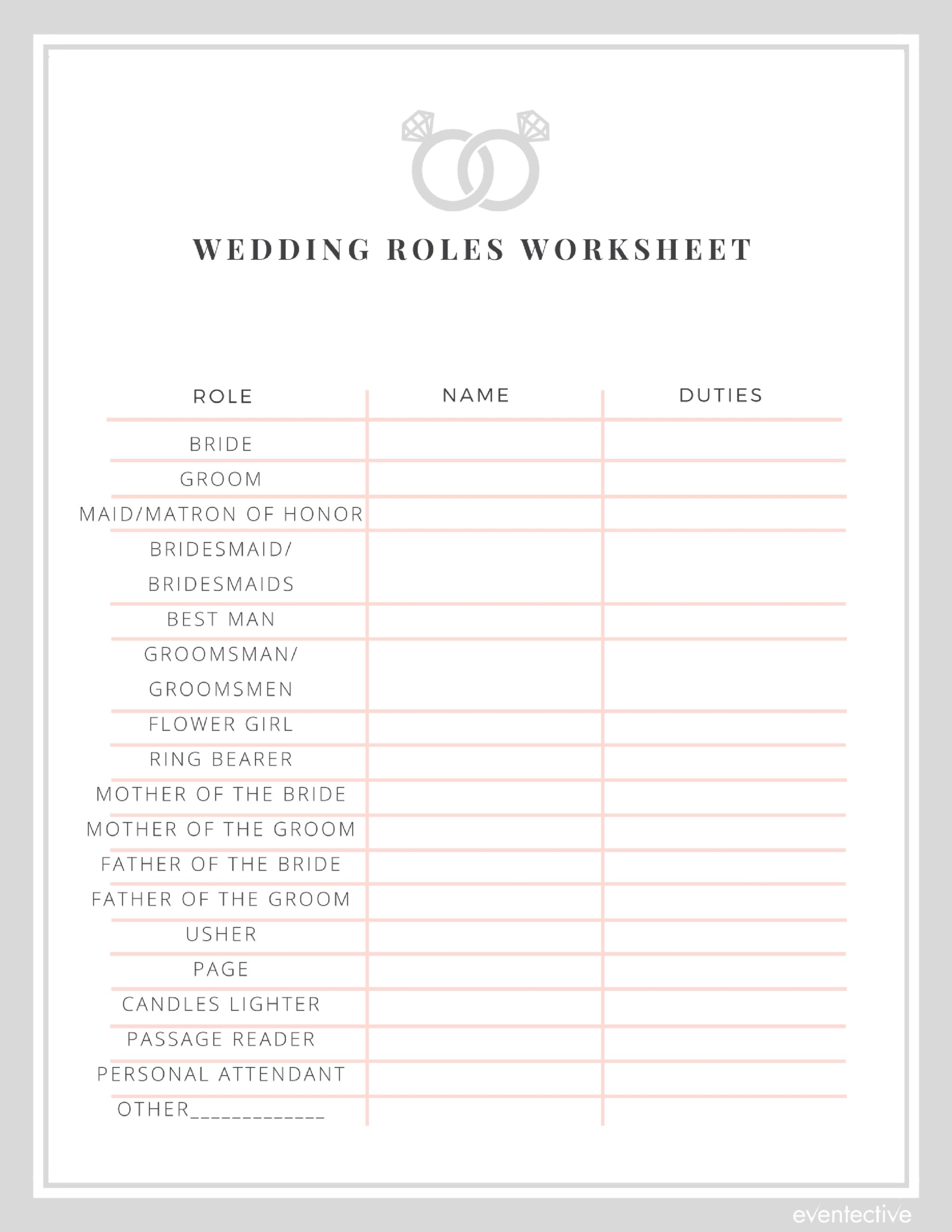 Wedding Roles Worksheet Cheers And Confetti Blog By Eventective Wedding Roles Worksheet Cheers And Confetti Blog By Eventective