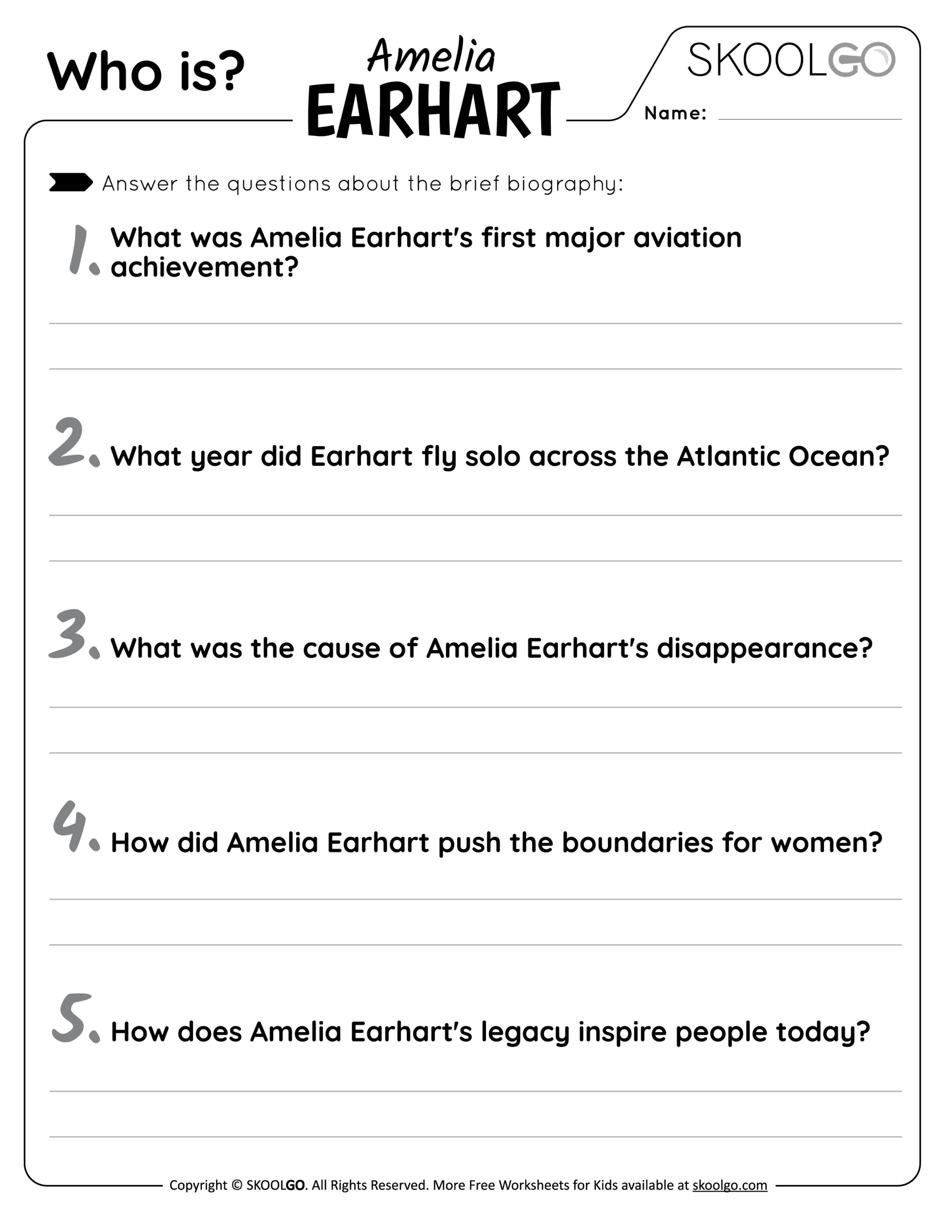 All About Amelia Earhart Worksheets Activities For Kids