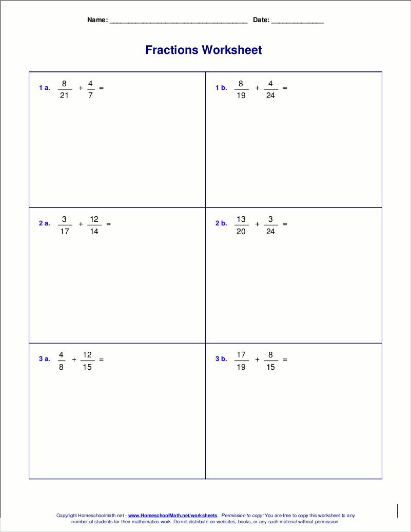 Worksheets For Fraction Addition Worksheets For Fraction Addition
