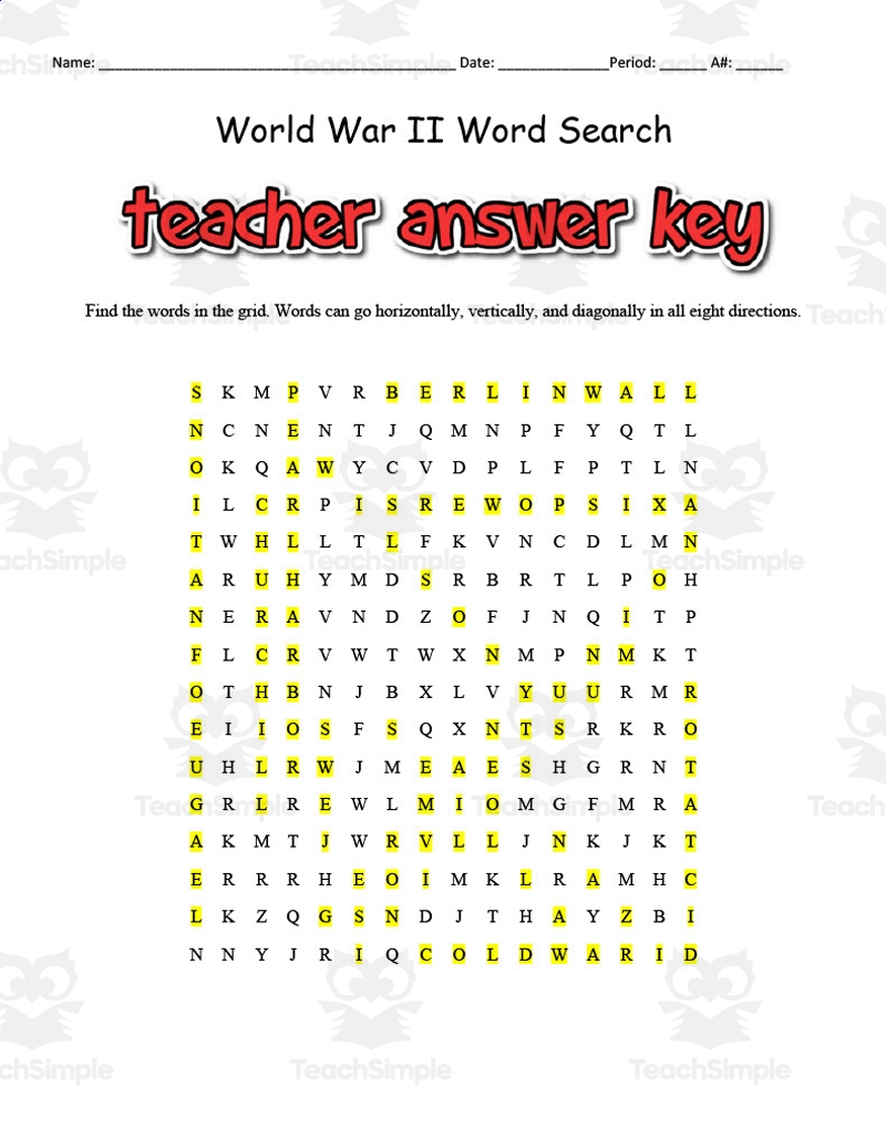 World War II Word Search And Definitions Packet By Teach Simple World War II Word Search And Definitions Packet By Teach Simple