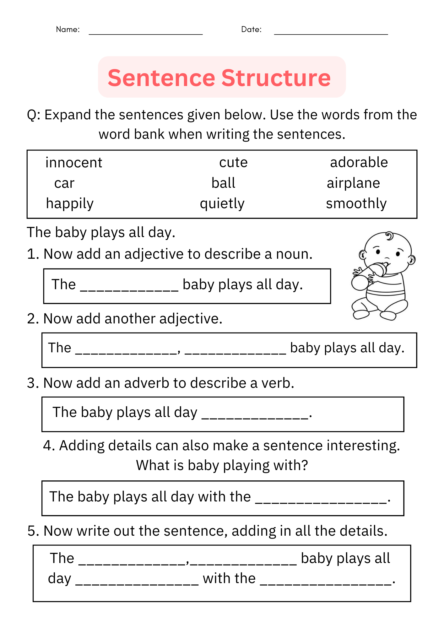 Writing Sentences Sentence Structure Worksheet Digital Printable For Grade 1 Made By Teachers