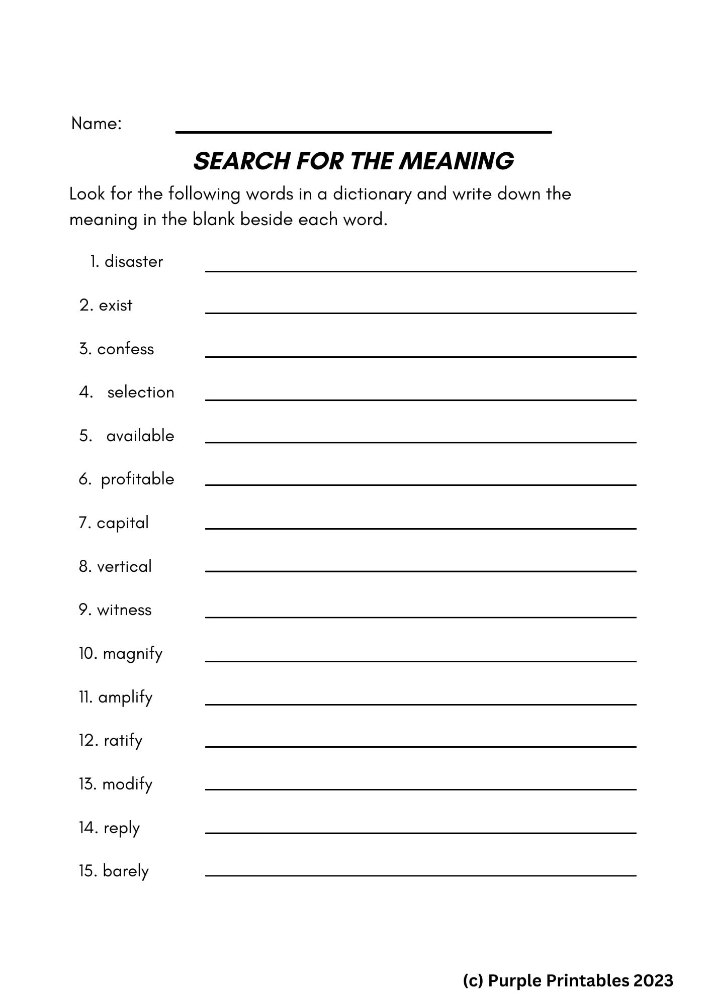 Year 5 Vocabulary Worksheets For 9 10 Year Olds PDF Pattern Etsy