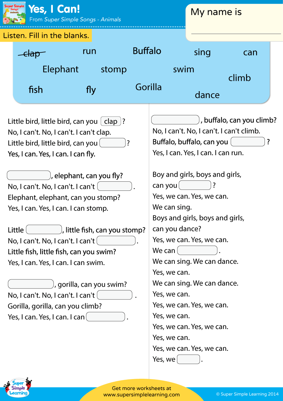 Yes I Can Worksheet Fill In The Blanks Super Simple Yes I Can Worksheet Fill In The Blanks Super Simple